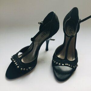 BCBG Black Suede T-Strap Stilettos – Size 6.5